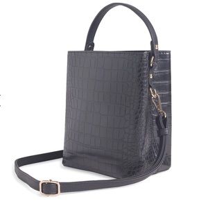 Black Vegan Leather “Elena” Bucket Bag